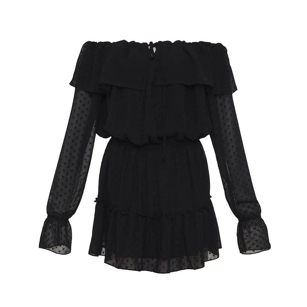 Rumored Senorita Mini Dress SMALL Black Ruffles Bohemian Sheer NWT Danty Flirty - Picture 3 of 9